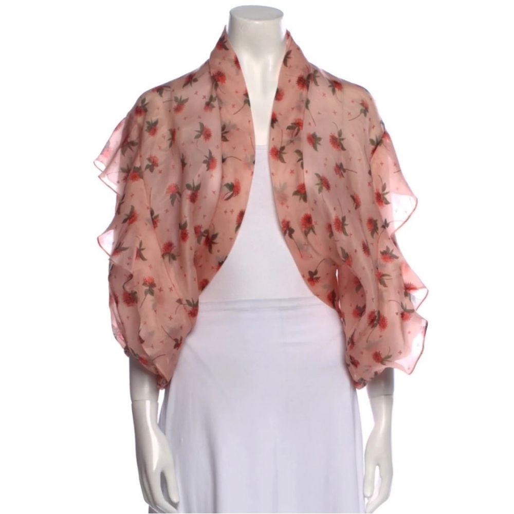 Silvia Tcherassi Pink Silk Floral Rose Print Shawl Kimono Shrug Bed Jacket L - Picture 12 of 12